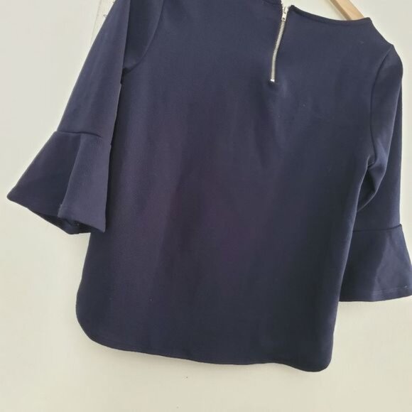 Anthropologie Green Envelope Women's Size M Blue Textured Back Zip Bell Sleeve - Picture 8 of 11